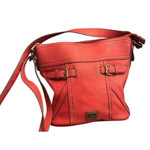 B.O.C. Red Faux Leather Crossbody Shoulder Bag Buckle Detail
